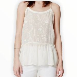 LOFT Embroidered Floral Peplum Tank Top Ivory LP